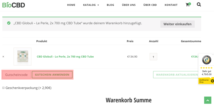 wo muss ein kauf BioCBD Gutscheincode eingeloest werden