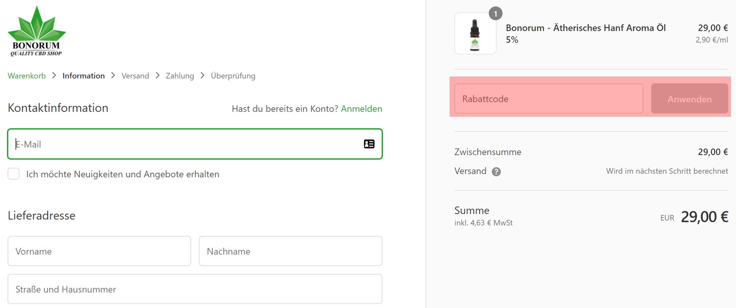 wie ist ein bonorum cbd Gutscheincode einzulösen