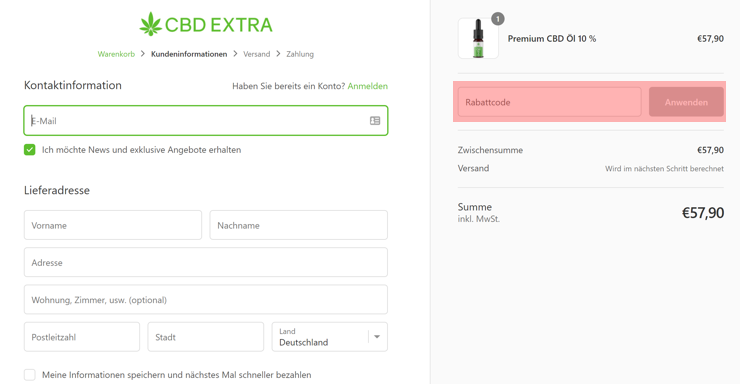 wo ist ein cbd extra Gutscheincode einzulösen