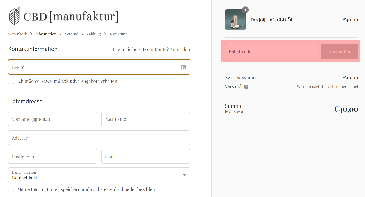 wo ist ein cbd manufaktur Gutscheincode einzulösen