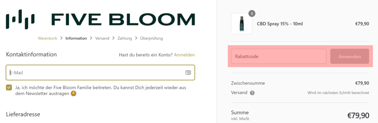 wie ist ein five bloom Gutscheincode einzulösen