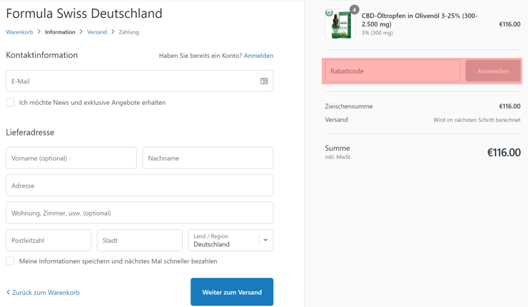 wo ist ein formula swiss Gutscheincode einzulösen