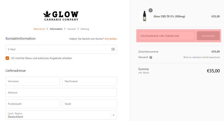 wie wird ein Glow Cannabis Company Gutscheincode eingeloest