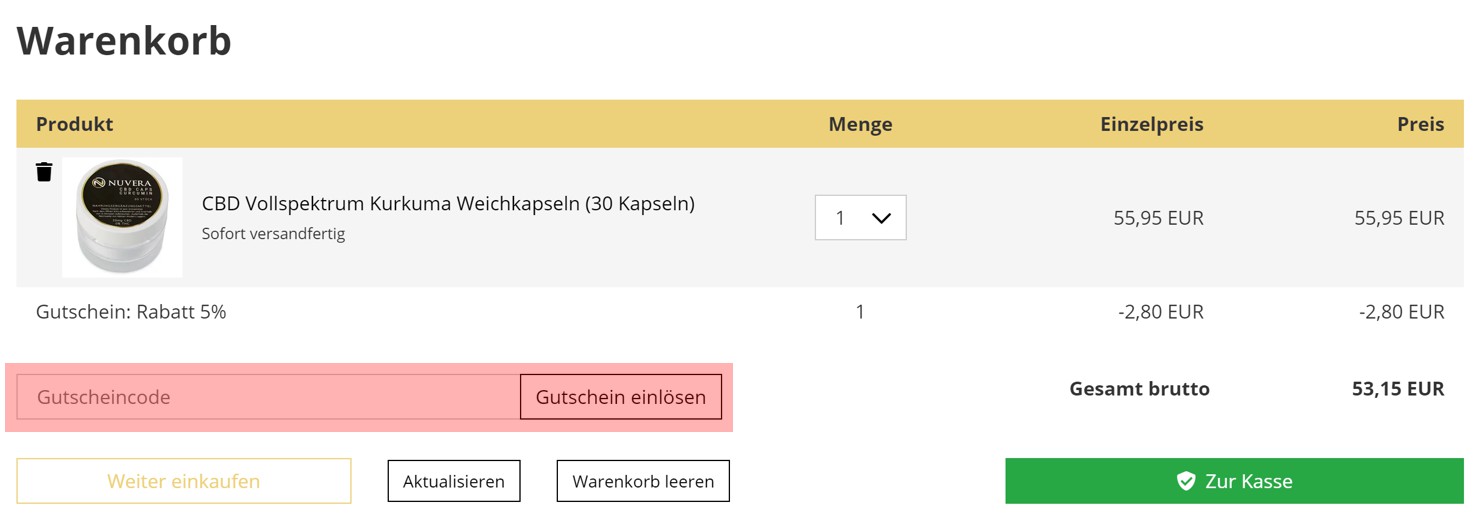 wie ist ein nuvera Gutscheincode einzulösen