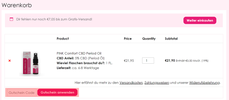 wie wird ein pink comfort Gutscheincode eingeloest