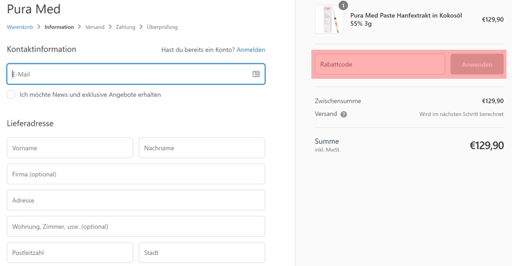 wie wird ein pura med Gutscheincode eingeloest