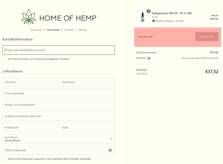 wie ist ein Home Of Hemp Gutscheincode einzulösen