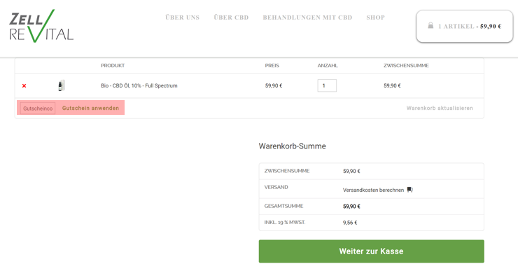 wie ist ein zellrevital Gutscheincode einzulösen